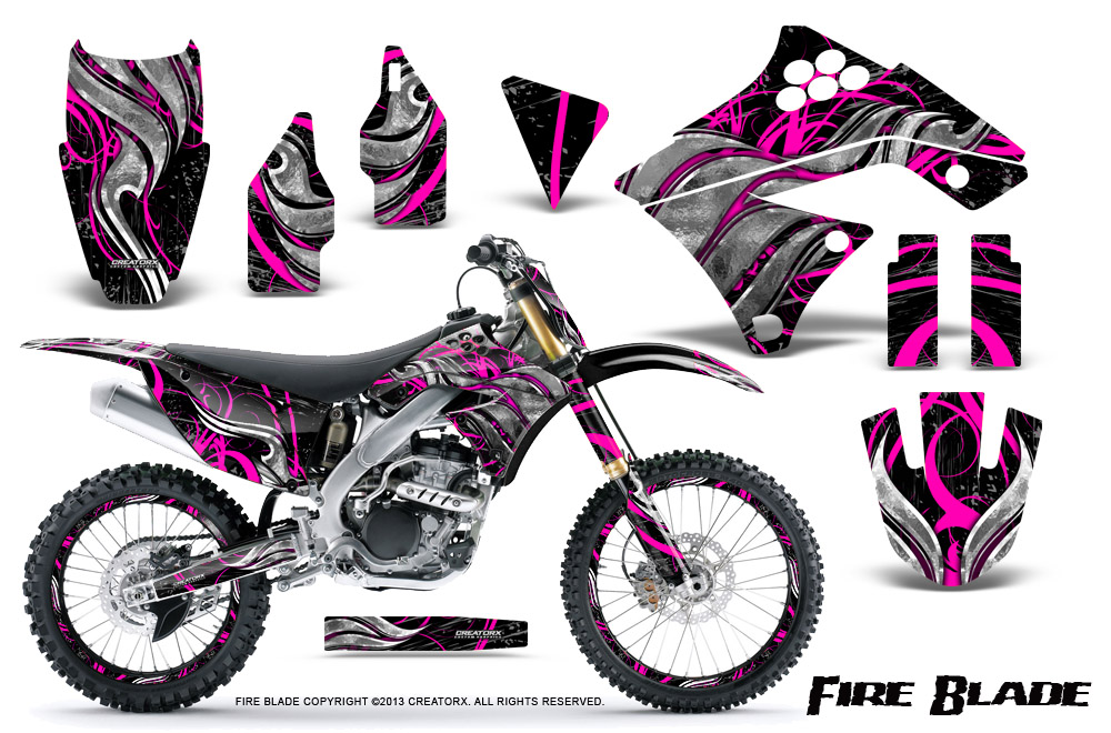 Kawasaki KX250F 09-12 Graphics Kit Fire Blade Pink Black NP Rims